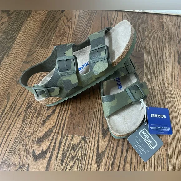 Birkenstock sandals Milano back strap sz 40 soft footbed cork camo green unisex