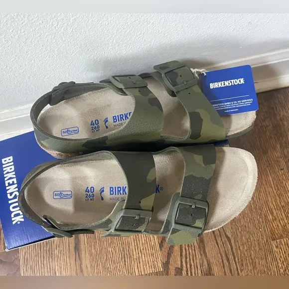 Birkenstock sandals Milano back strap sz 40 soft footbed cork camo green unisex