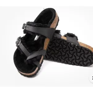 Birkenstock Shearling Fur Black Suede Mayari size 42 W11 / M9 (New)