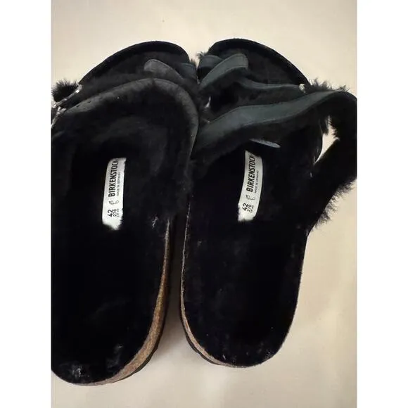 Birkenstock Shearling Fur Black Suede Mayari size 42 W11 / M9 (New)