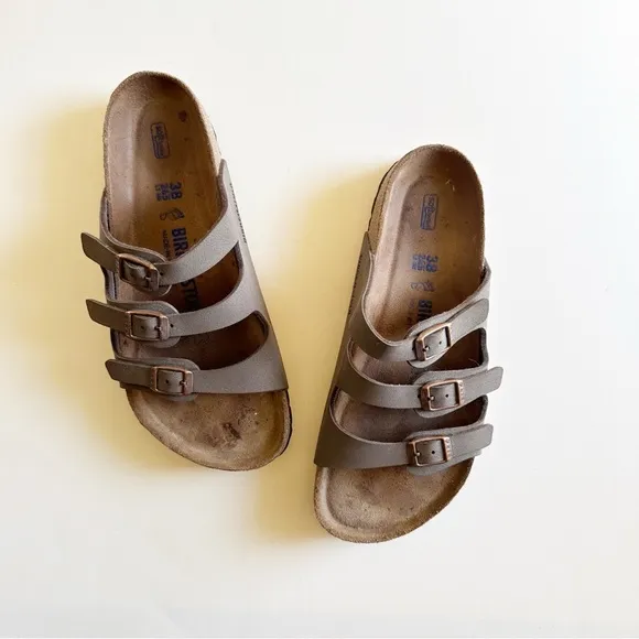Birkenstock Tan Florida Leather Slip On Sandals