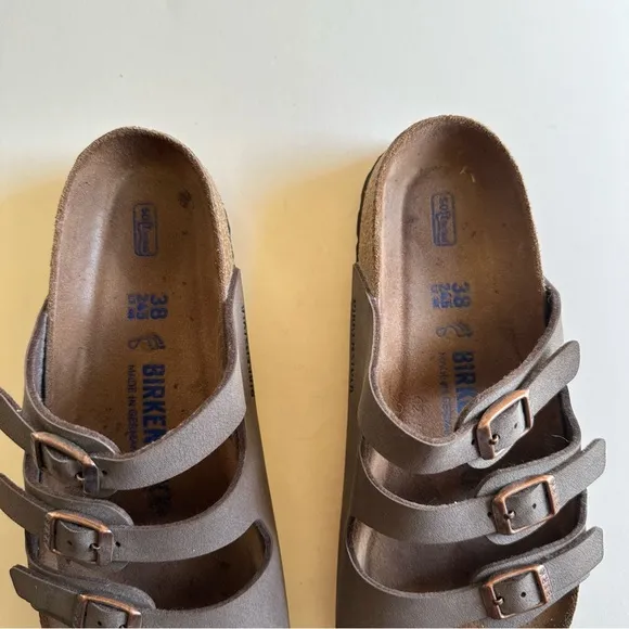 Birkenstock Tan Florida Leather Slip On Sandals
