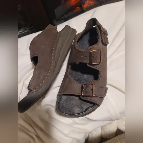 Birkenstock Tatami Brown Leather Slip On Sandals Size 7 Mens Removable Insole