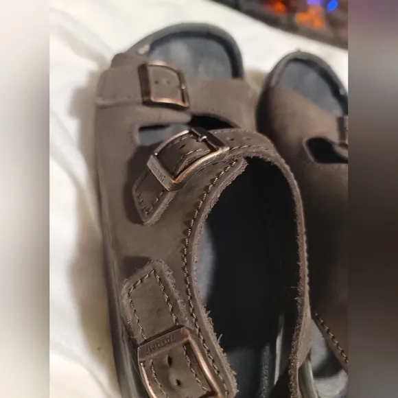 Birkenstock Tatami Brown Leather Slip On Sandals Size 7 Mens Removable Insole