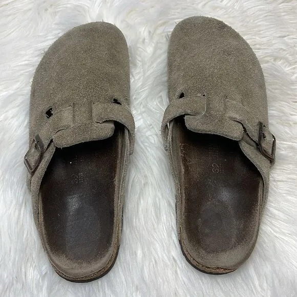 Birkenstock Tatami Oklahoma Tan Nubuck Slides Sz 39/US 8