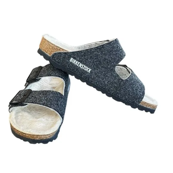 Birkenstock Unisex Arizona Wool Felt Sandal Doubleface Gray Size 37