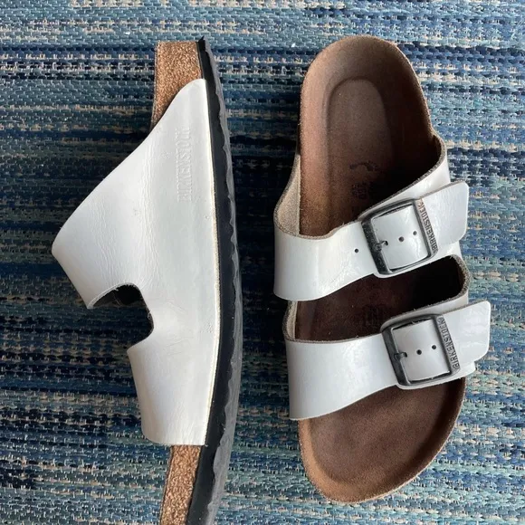 Birkenstock White Leather Slip On Sandals size 9 or 40