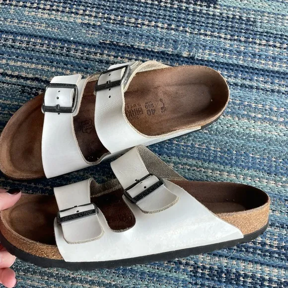 Birkenstock White Leather Slip On Sandals size 9 or 40