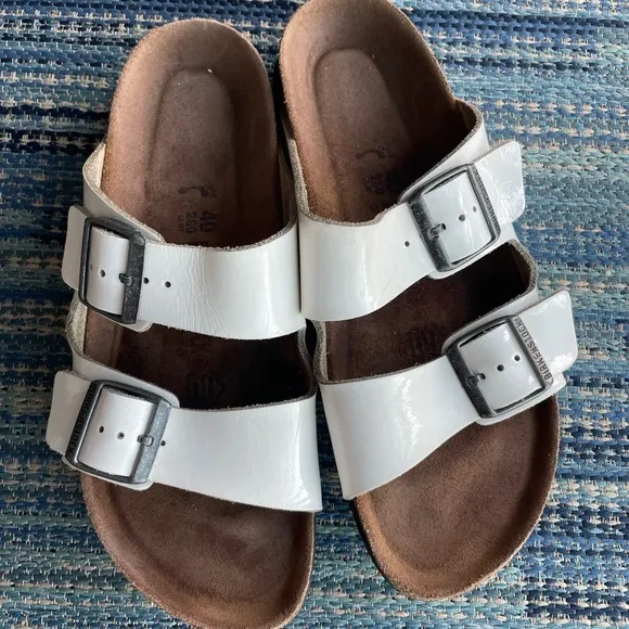 Birkenstock White Leather Slip On Sandals size 9 or 40