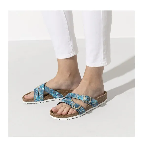Birkenstock Yao Birko-Flor Boho Flowers Blue Floral Blue Sandals Size 36