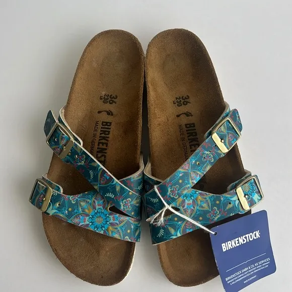 Birkenstock Yao Birko-Flor Boho Flowers Blue Floral Blue Sandals Size 36