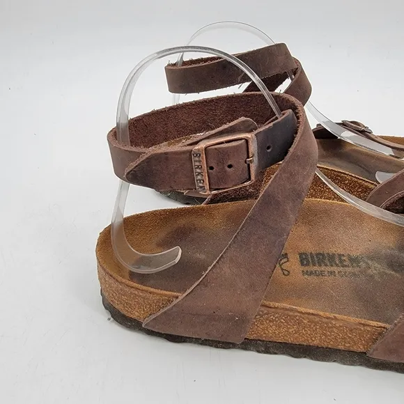 Birkenstock Yara Womens 9.5 Bohemian Brown Leather Ankle Wrap Minimalist Sandals