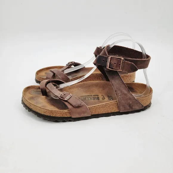 Birkenstock Yara Womens 9.5 Bohemian Brown Leather Ankle Wrap Minimalist Sandals