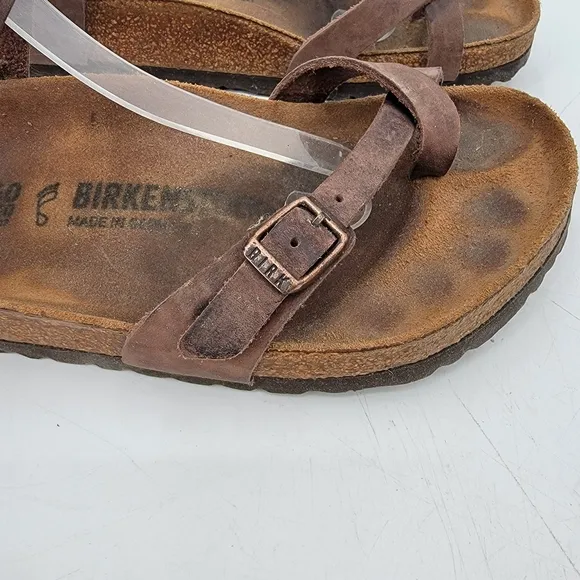 Birkenstock Yara Womens 9.5 Bohemian Brown Leather Ankle Wrap Minimalist Sandals