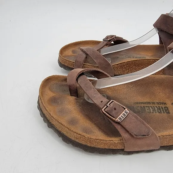 Birkenstock Yara Womens 9.5 Bohemian Brown Leather Ankle Wrap Minimalist Sandals