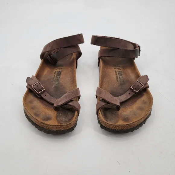 Birkenstock Yara Womens 9.5 Bohemian Brown Leather Ankle Wrap Minimalist Sandals