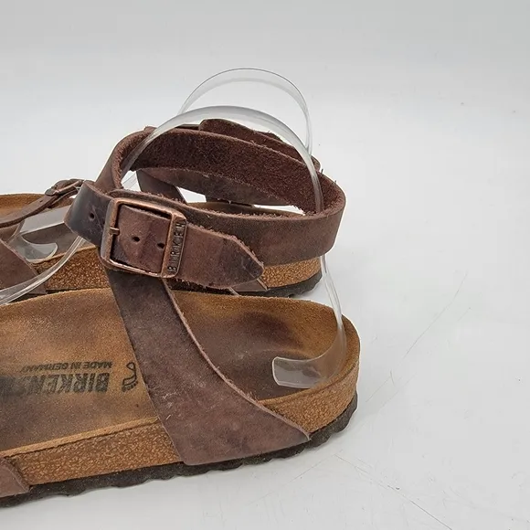 Birkenstock Yara Womens 9.5 Bohemian Brown Leather Ankle Wrap Minimalist Sandals