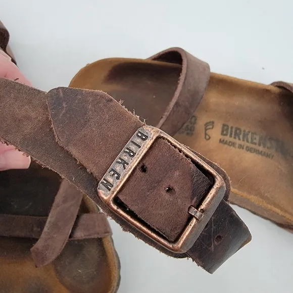 Birkenstock Yara Womens 9.5 Bohemian Brown Leather Ankle Wrap Minimalist Sandals