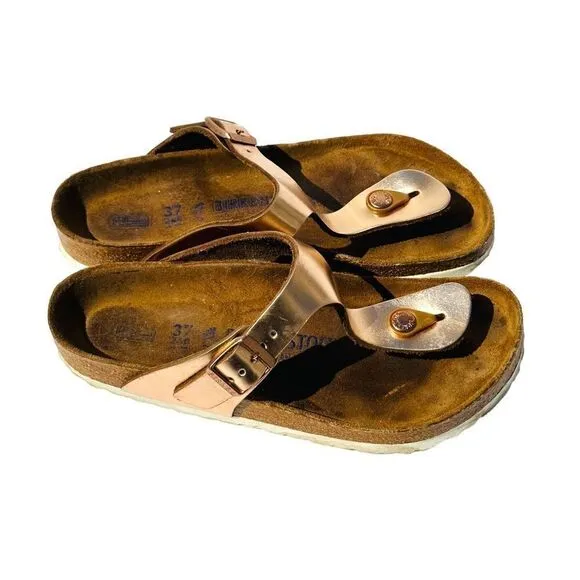 Birkenstock Womens Sandals Cork Footbed Buckle Slip On Metalic Pink Size 37 / US