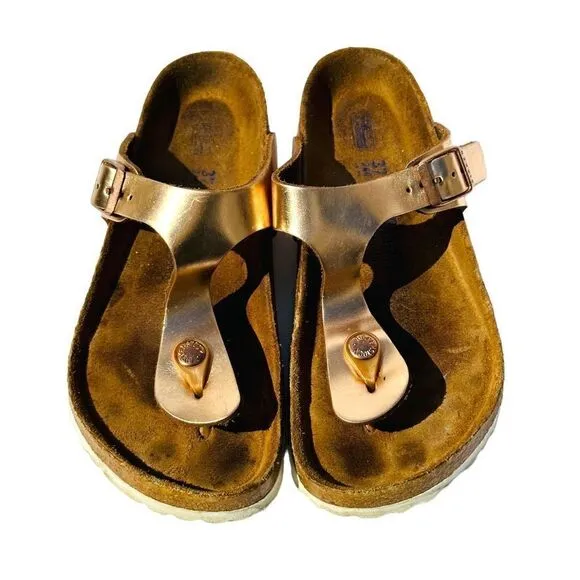 Birkenstock Womens Sandals Cork Footbed Buckle Slip On Metalic Pink Size 37 / US