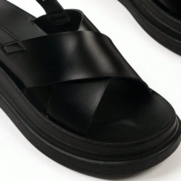 Black Elegant Women's Summer Metal Buckle Platform Sandals