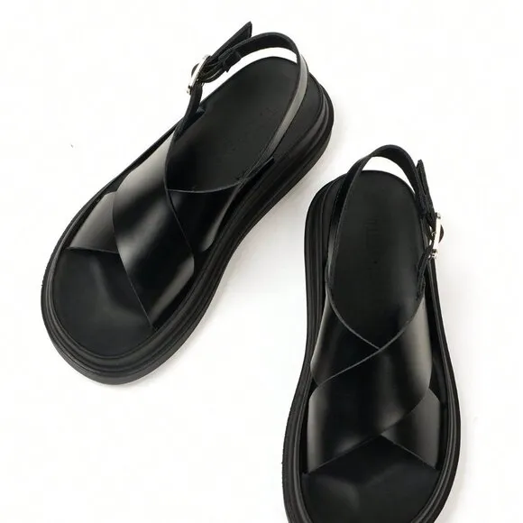 Black Elegant Women's Summer Metal Buckle Platform Sandals