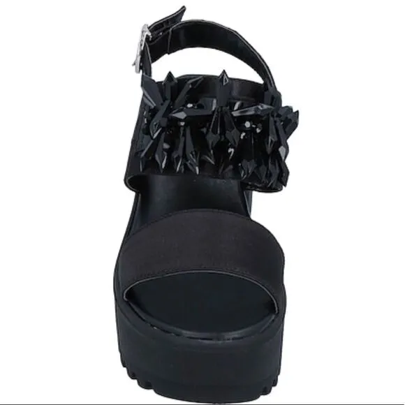 Black Spiked Accents Open Toe Adjustable Ankle Strap Platform Heel Sandals NEW