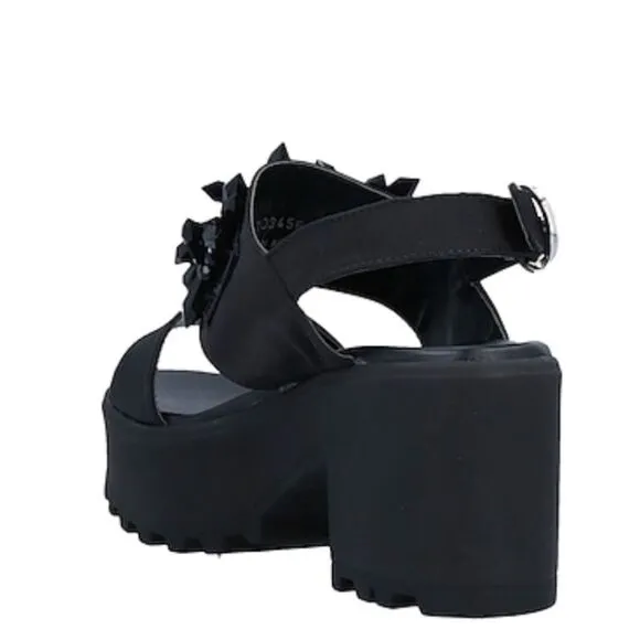 Black Spiked Accents Open Toe Adjustable Ankle Strap Platform Heel Sandals NEW