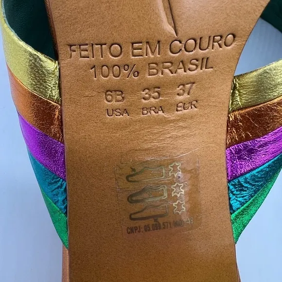 BLUE BIRD WOMEN’S GORGEOUS RAINBOW LEATHER SLIP ON SANDALS HEELS SIZE 6B