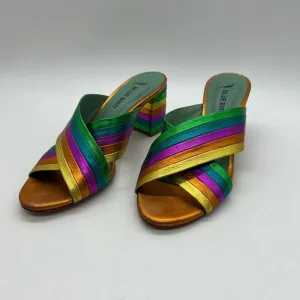 BLUE BIRD WOMEN’S GORGEOUS RAINBOW LEATHER SLIP ON SANDALS HEELS SIZE 6B