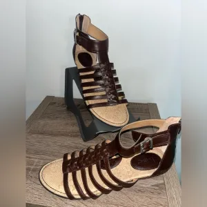 BOC Vegan Gladiator Kirra Faux Leather Strappy Sandal Brown Buckle Women’s Sz 9