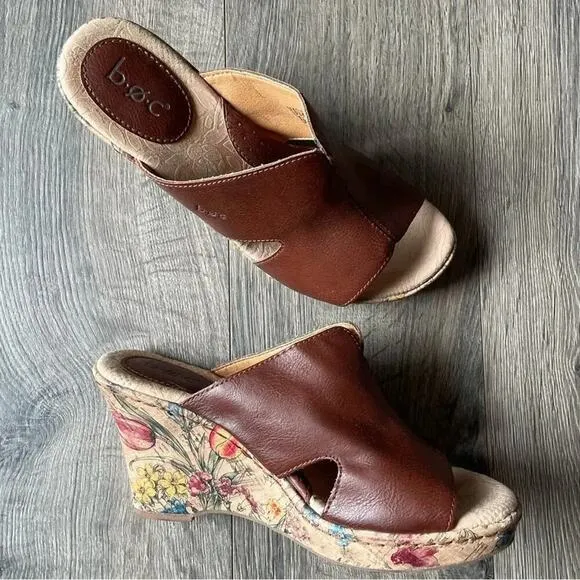BOC Women’s Size 7 Slip On Wedge Sandals Floral Details
