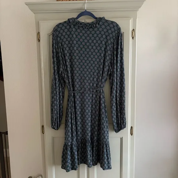 BODEN Notch Neck Jersey Dress | Hunter Green Geo Sunflower | US Size 14