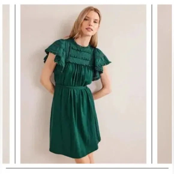 BODEN Trim Detail Jersey Mini Dress | Emerald Green | US Size 14
