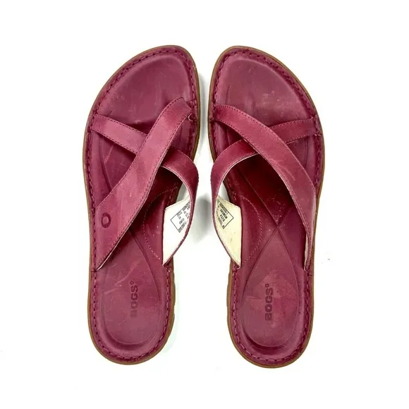 Bogs Todos Slides sandals Garnet wine red leather sandals 10