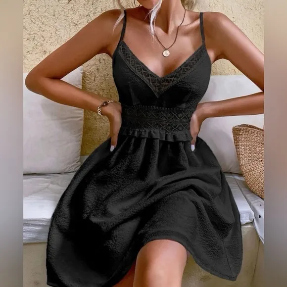 Bohemian Casual Cami V-neckline Flared Hem Summer Beach Dress
