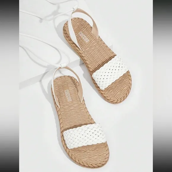 Boho white vegan leather strappy sandals