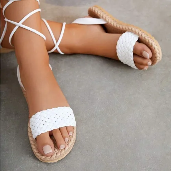 Boho white vegan leather strappy sandals
