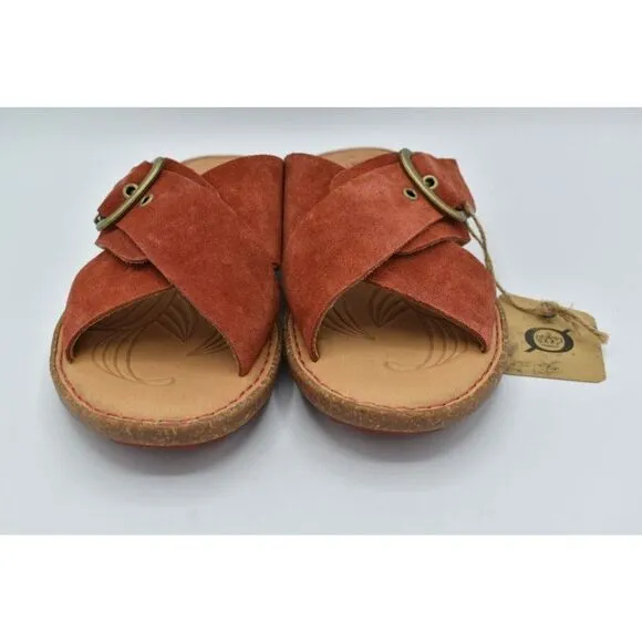 Born Womens Size 9 Rio Red Suede Buckle Slip On Slide Sandals Shoes