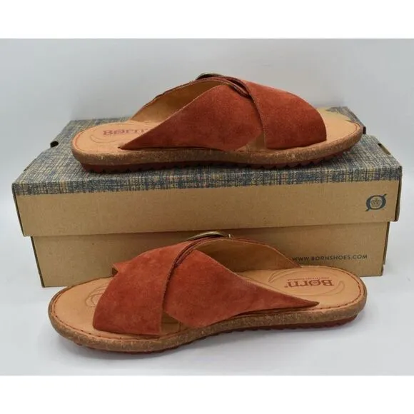 Born Womens Size 9 Rio Red Suede Buckle Slip On Slide Sandals Shoes