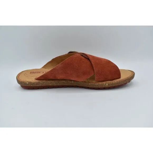 Born Womens Size 9 Rio Red Suede Buckle Slip On Slide Sandals Shoes