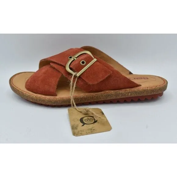 Born Womens Size 9 Rio Red Suede Buckle Slip On Slide Sandals Shoes