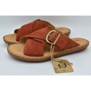 Born Womens Size 9 Rio Red Suede Buckle Slip On Slide Sandals Shoes