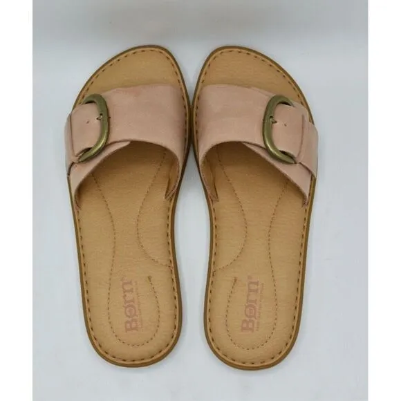 Born Womens Size 8 Miarra Buckle Blush Full Grain Leather Slip On Slide Sandals