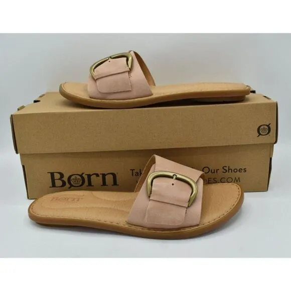 Born Womens Size 8 Miarra Buckle Blush Full Grain Leather Slip On Slide Sandals