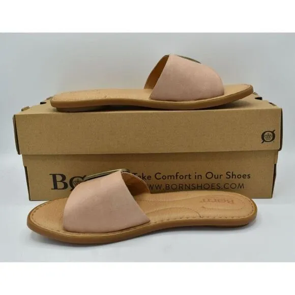 Born Womens Size 8 Miarra Buckle Blush Full Grain Leather Slip On Slide Sandals