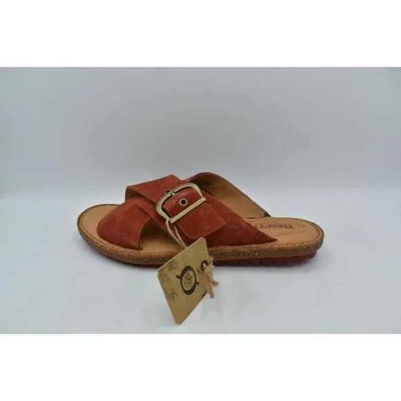 Born Womens Size 7 Rio Red Suede Buckle Slip On Slide Sandals Shoes