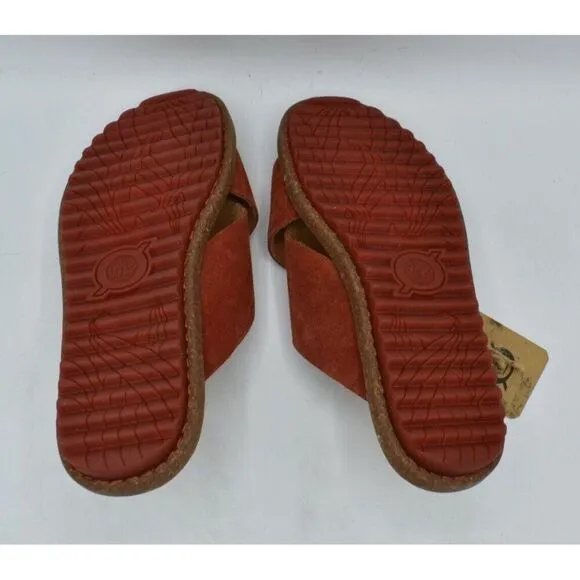 Born Womens Size 7 Rio Red Suede Buckle Slip On Slide Sandals Shoes