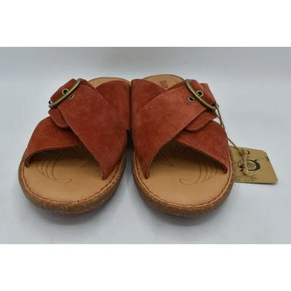 Born Womens Size 7 Rio Red Suede Buckle Slip On Slide Sandals Shoes