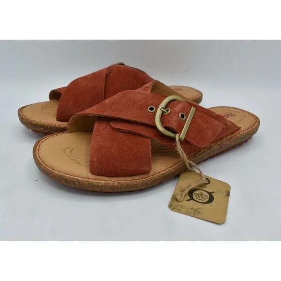Born Womens Size 7 Rio Red Suede Buckle Slip On Slide Sandals Shoes